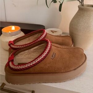UGG Cream and Red Lined Slippers